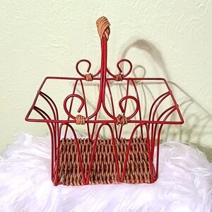 Bohemian Red Metal & Wicker Basket